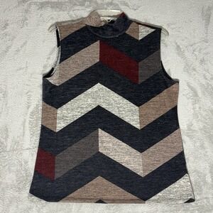 Olivia Blu Geometric Mock Neck Sleeveless Top Women's Size‎ L Dk Brown Tan Beige